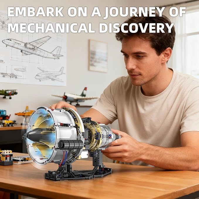 Aircraft Engine Toys Building SetsTurbofan Engine Model that Run with Motor and LightsMechanical Science Education STEM DIY Project Building Kit for Adults and Kids Aged 8-14 (564 pcs)