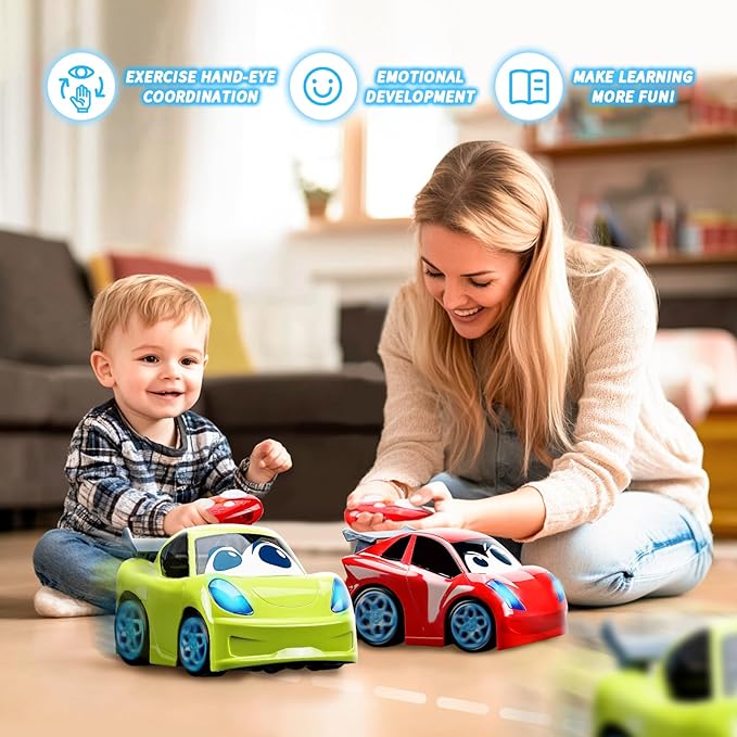 Remote Control Car for Toddlers for Boys Light-Up Educational Fun Toy Cars for Interactive Durable Toys for 2 3 4 5 6 Girls Kids
