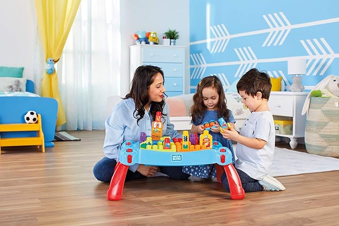 Mega Bloks First Builders Build 'n Learn Table with Big Building Blocks Building Toys for Toddlers (30 Pieces)