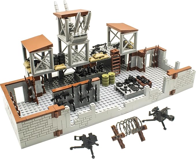 500+ Pcs Military Base Building Brick Sets Include Defence Base Guard Tower for Army Mini Figures Weapon Pack Accessories Kits Toys Guns Weapons Building Block Toy for Kids