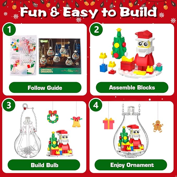 2025 Light-Up Christmas Ornament Building Kit — 647 PCS Holiday Building Blocks Set for Kids and Adults Featuring Gingerbread House Santa Reindeer Polar Bear Nutcracker Soldier &amp Penguin
