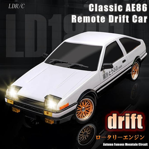 1:18 AE86 Model LD1801 RC Drift Car 1/18 2.4G Remote Control on Road ESP Gyroscope LED Mini RC Racing Cars (White)