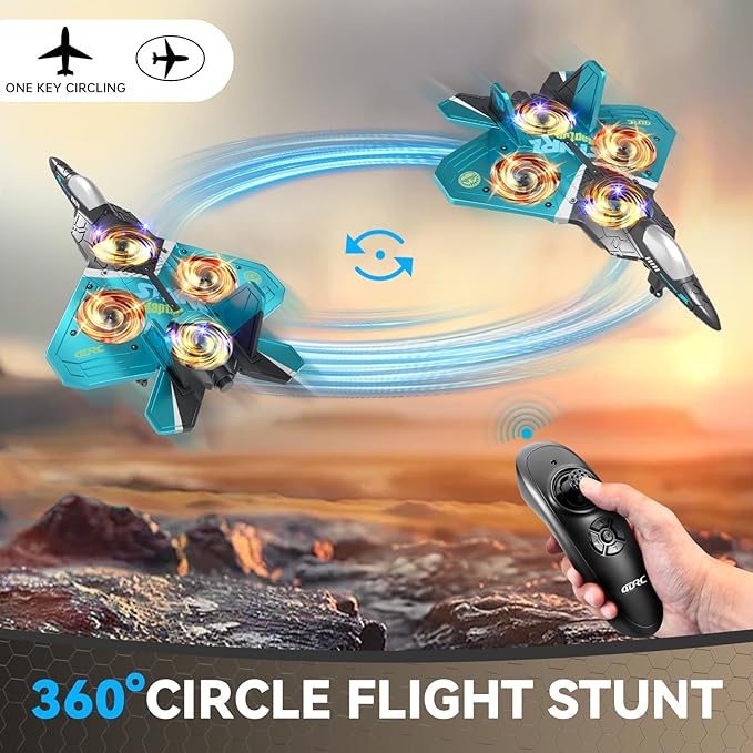 4DRC V17 Foam Remote Control Airplanes RC Planes for Kids Adults 4-7 8-16 RC Airplane Fighter Jet with Light 360° Flip Fighter Jet Toy Gravity Sensing Stunt Roll Airplane Toy Gifts for Kids Boys