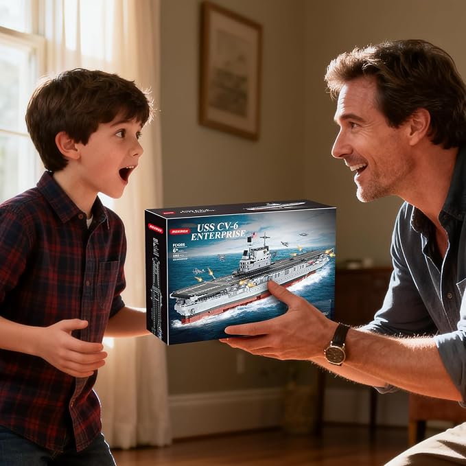 Military Series World War II Battleship Building Kit 1883 Pieces World Class USS CV-6 Enterprise Compatible with Lego Army Set for Adults WW2 Toy Gift Boat Building Block Kids 8-12 Model Home Decor