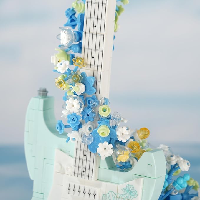 Flower Bouquet Guitar Building Blocks Set 1125PCS Music Instruments Guitar Bricks Set Gifts for Adults and Kids (bass)