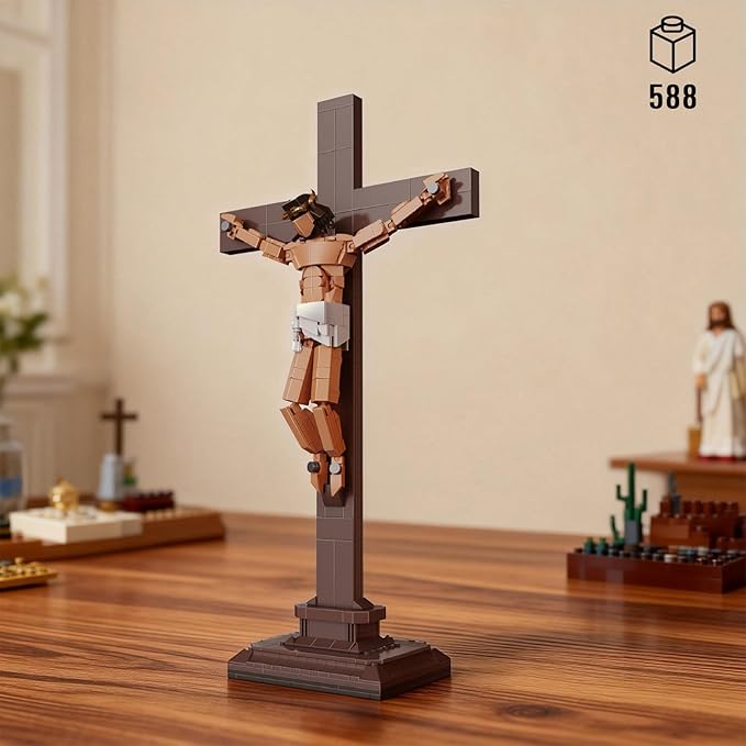 Jesus Cross Building Set Little Jesus Figurines Crucifix Building Block Religious Creative Toys for Home Office Decor Christian Toys Easter Birthday Gifts for Teens Adult 14+ (588PCS)