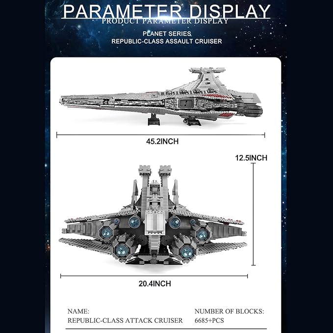 Mould King 21005 Super Star Destroyer Model Venator-Class Republic Attack Cruiser Building Toy 6685+Pcs Buildable Toy Model Gifts UCS Collection Awesome Building Kit for Boys Over 14+