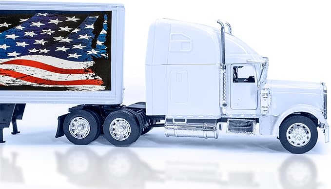 Shop72 1:32 Scale Toy Truck with Trailer Diecast Semi Long Hauler Truck Collectible Long Hauler with Trailer Realistic Diecast 18 Wheelers Semi Replica Freightliner Classic XL Model US Flag Theme