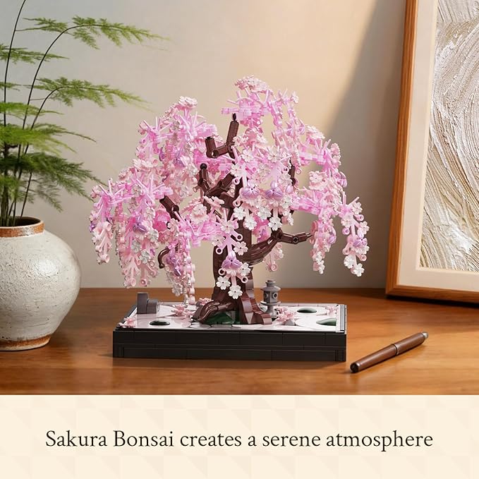 Wise Block Cherry Blossom Tree Building Block Set for Adult 900 Pcs Artificial Bonsai Tree Plants for Home Decor Adult Ages 18+Easter Gift for Women Set