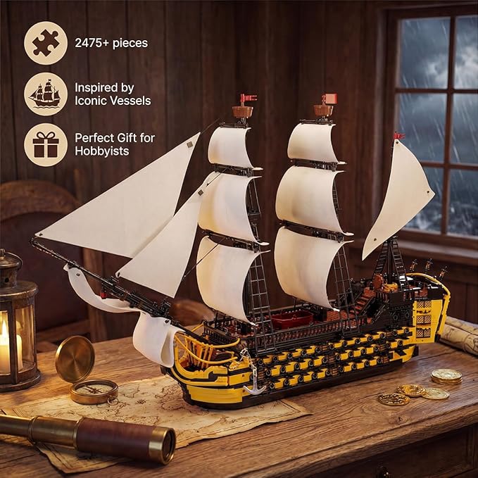 Endeavor Pirate Ship Model Building Set Length 84cm Movie Themed Scenes with Sail Cannons &amp Movable Parts for Film Fans Adult Collectors Building Sets 2475pcs