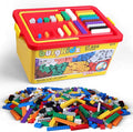 Building Bricks 1020 Pieces Set 1000 Basic Building Blocks in 17 Fun Shapes Includes Wheels Door Window Bulk Block with Storage Box Handle and Base Plate Compatible Block Construction Toys