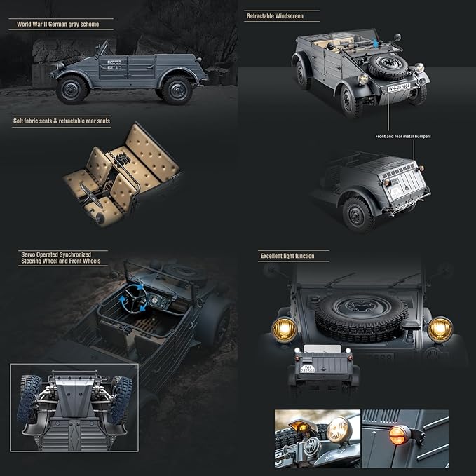 BEEZRC RocHobby 1/12 RC Crawler Kubelwagen Type 82 RC Car for Adults 4WD Off-Road Remote Control Truck Hobby RC Crawler with LED Lights 8Km/h High Performance
