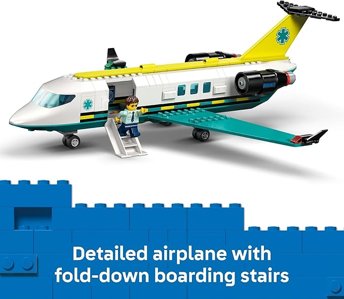 LEGO City Emergency Air Ambulance Airplane Building Toy for Kids - Pretend Play Rescue Airplane Model for Boys &amp Girls Ages 6+ - Building Blocks W/Hero Minifigures - Gift Idea for Birthdays - 604
