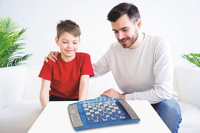 Lexibook ChessLight® Electronic Chess Game with Touch-Sensitive Keyboard and Light and Sound Effects 32 Pieces 64 Levels of Difficulty Battery or Plug Blue/Grey LCG3000