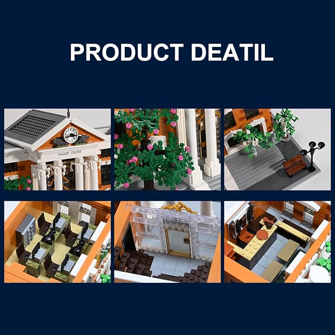 Valley Court Architecture Building Blocks Set with 2-StoryRetro Futuristic Courthouse Mall – with Flying Car &amp Modular Architecture Building Blocks(4269PCS)