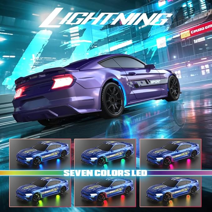 1:43 RC Drift Car 2.4GHz Remote Control Drift Racing Car High Speed 4 WD Electric Toy Car with LED Lights for Teen and Adults (Silver Gray)