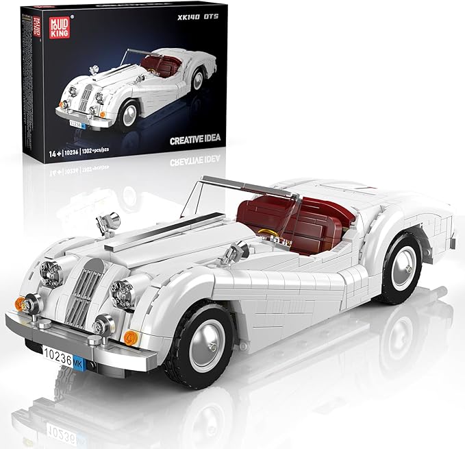 Mould King 10236 Vintage Roadster Building Set Collectible Adult Convertible Sports Car Model 1302 Pieces Desk Decor Display Vehicle Kit for Men and Hobbyists Ages 14+ ﻿
