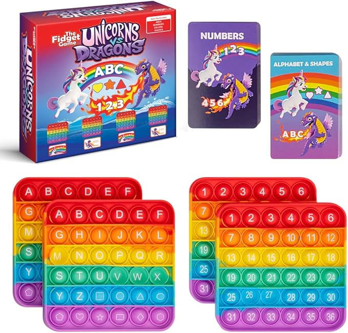 THE FIDGET GAME Unicorns vs Dragons Fun Educational ABC Toys to Learn Alphabet Numbers Shapes &amp Colors Interactive Learning Tools for Pre-K &amp Kindergarten