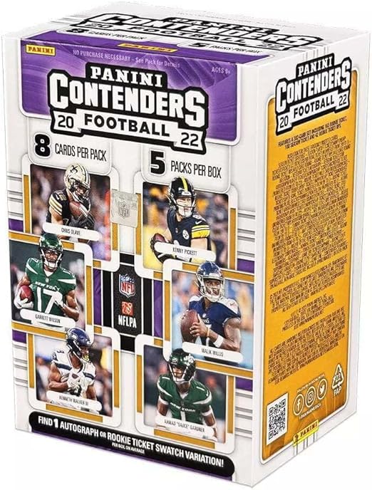 2022 Panini Contenders NFL Football Factory Sealed Blaster Box 40 Ca (5 packs of cards) 1 Autograph or Rookie Swatch Per Box on Avg Chase autograph and insert/parallel rookie cards of the 2022 Rookies