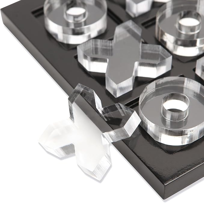 NIKKY HOME Acrylic Tic Tac Toe Wood Board Game Classic Coffee Table Decor Decorative Wooden Travel Game for Family Black