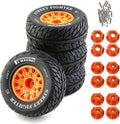 1/10 RC Short Course Truck Tires And Wheels With 12mm 14mm 17mm Hex 113mm 1/8 Rubber Tyres For 1/8 or 1/10 Scale On Road Car HSP Sonic 94102 GT PTG-2 Tamiya TT02 RC Racing Car 4PCS (Orange B)