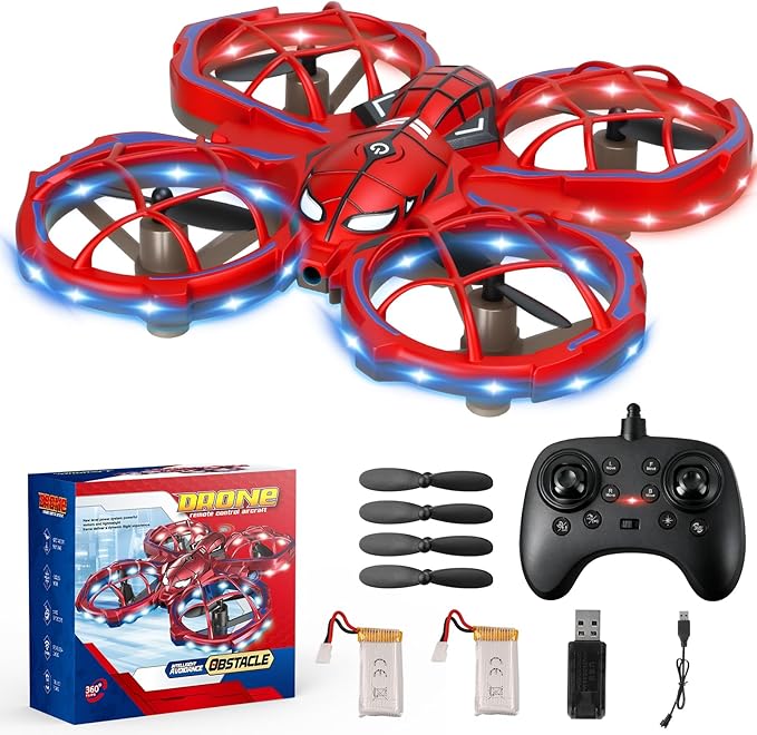 Spider Drones for Kids 8-12: Stunt Drone 5D Obstacle Avoidance RC Quadcopter 3D Flips Auto Hovering LED Lights Indoor Outdoor Remote Control Helicopter for Boys Girls Adults