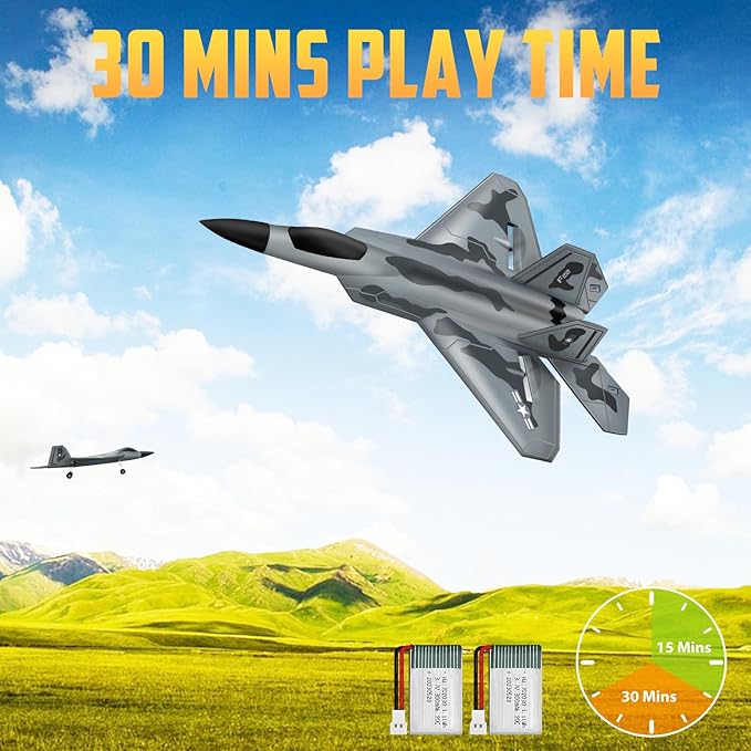 HAWK'S WORK 2 CH RC Airplane F-22 Plane Ready to Fly 2.4GHz Remote Control Easy to Fly RC Glider for Kids &amp Beginners
