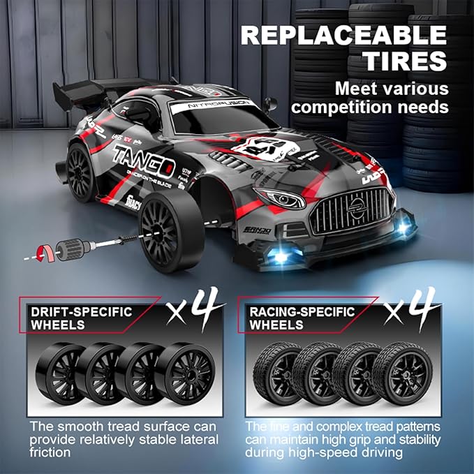 1:24 Scale RC Drift Car 4WD 2.4GHz High Speed Racing Sport Toy Car with LED Lights Racing and Drift Wheels (E83-Blue)