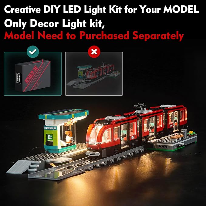 LED Light Kit Compatible with Lego 60423 Downtown Streetcar and Station (No Models Only Light) Creative Lighting Set Accessories Compatible with Lego 60423 Set