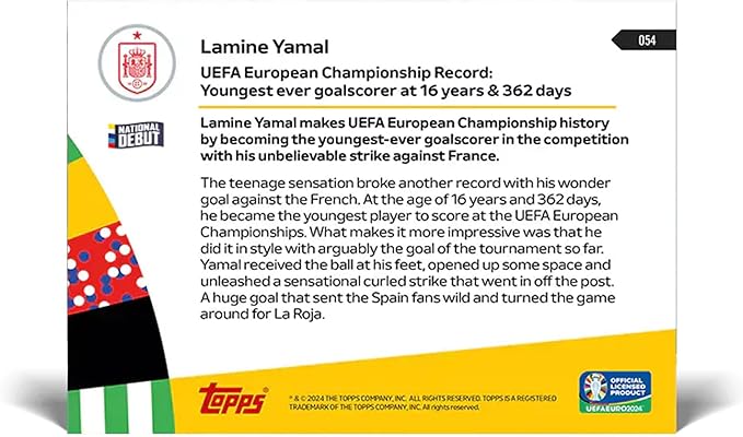 UEFA 2024 TOPPS NOW Trading Card 54 | Lamine Yamal