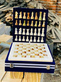 Large Handmade Full Chess Set Marble Chess Board 32 Chess Game Pieces Unique Home décor. Handcrafted Tournament Chess Board - 2 Players. (White Green)