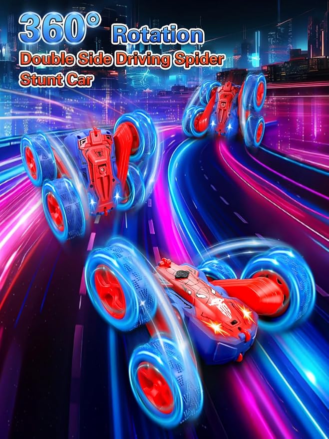 Spider Remote Control Car - 360° Flip RC Toys for 4 5 6 7 8 Year Old Boys 2.4Ghz Double Sided RC Stunt Car with Light Spray Birthday Xmas Gifts for Kids Age 4-6 5-7 8-12