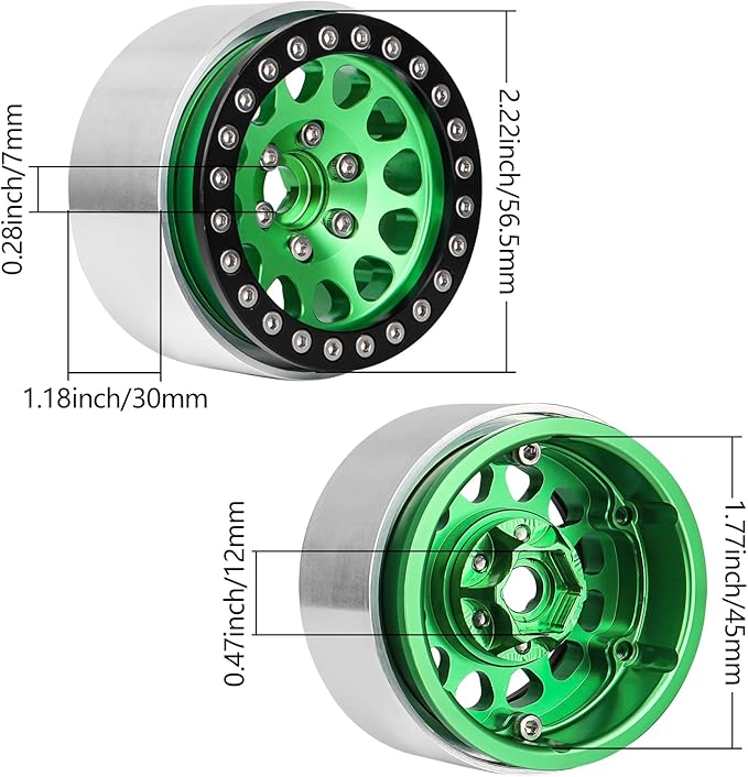 HobbyPark Aluminum 1.9 Beadlock Wheels for 1/10 Scale RC Crawler Compatible with Traxxas TRX4 Axial SCX10 Redcat Gen 8 RC4WD 4pcs (Green &amp Black)