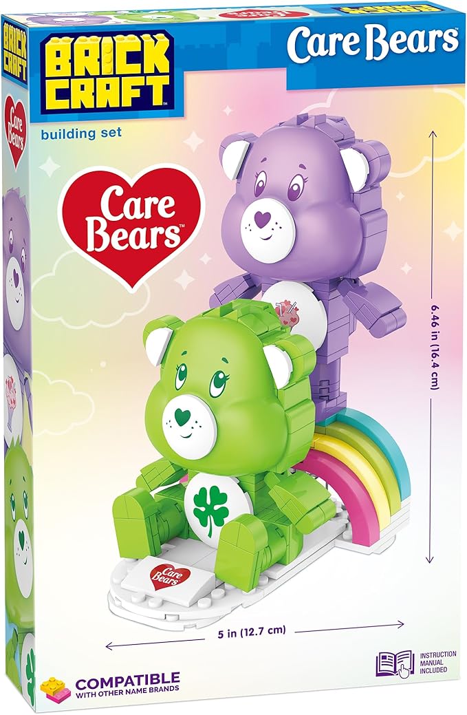Brickcraft Care Bears Good Luck Bear &amp Share Bear Building Set 336 PCS Construction Toy for Kids Ages 8+ Collectible Rainbow Figures Gift Idea for Girls and Boys Birthday Christmas Holiday