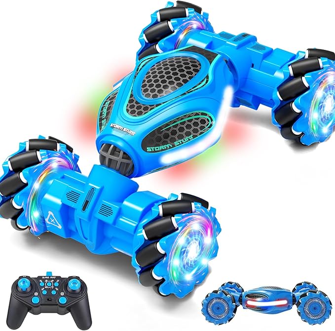 Gesture Sensing RC Stunt Car - Boys Toys Age 6-12 4WD Hand Controlled Remote Control Drift Twist Offroad 360° Rotation Car with Light &amp Music Cool Birthday Presents and Ideas Gifts for Kids Blue