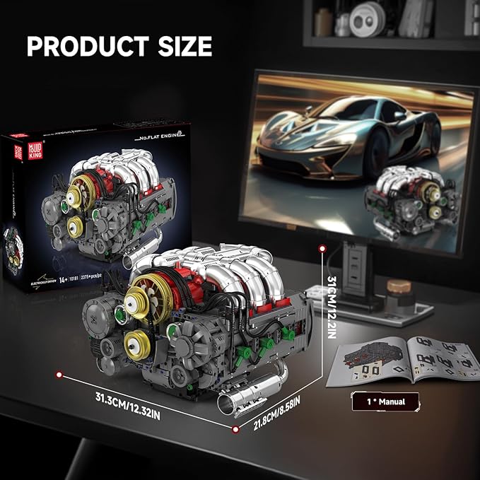 Mould King Flat-Six Engine Model Kit That Works - 2375+ PCS Boxer-6 Engine Scale Model Engine Kit for Adults with Battery and Motor Building Blocks for Adults DIY Construction Toys