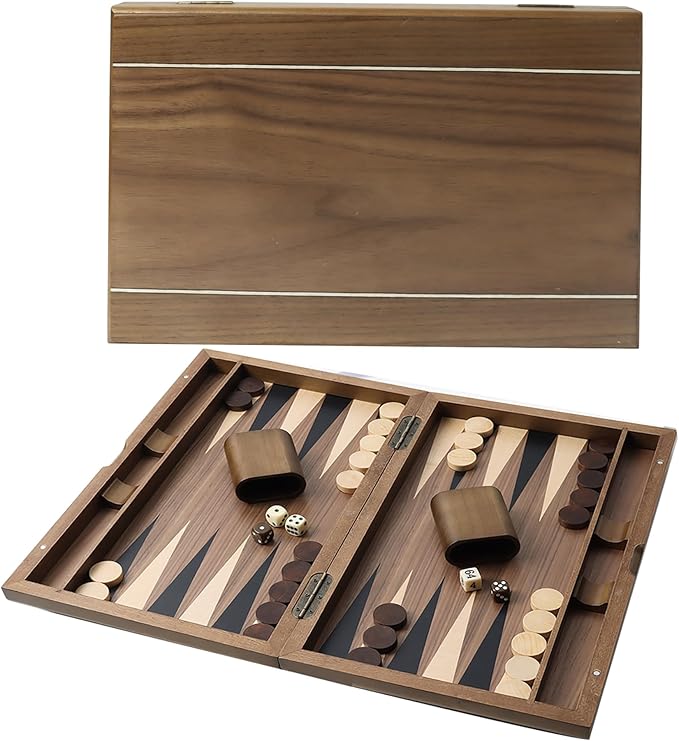 GSE Games &amp Sports Expert Premium Wooden Folding Inlay Backgammon Board Set Classic Traditional Strategy Board Games (Double Stripe- 17 Inches)