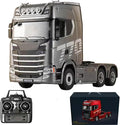 19Channels 770S Hobby RC Tractor Truck Toys 1/18 Scale Light Sound Effects Remote Control Lorry Car Vehicle Trailer for 14y+ Beginners Adults (6-Wheels Grey)