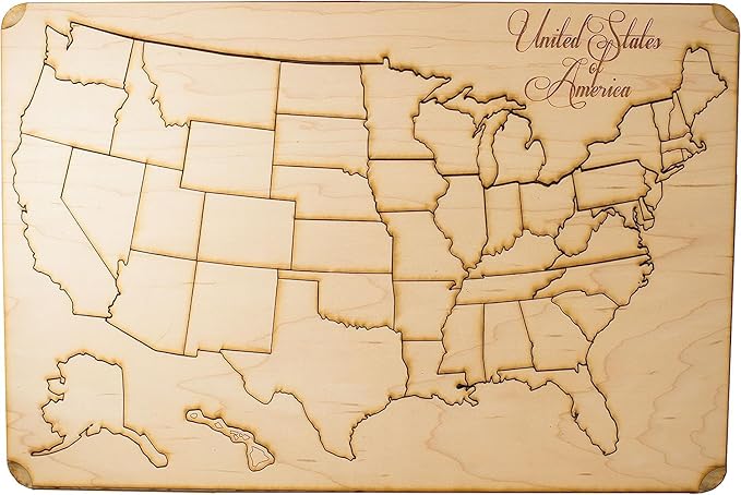 50 State American Puzzle Map - Art Kit - Raw Wood 12x18 with Stand
