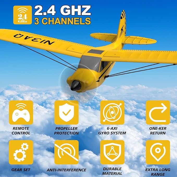 28℃ RC Plane 3 Channel Remote Control Airplane Trainer Sport Cub S2 with Propeller Saver&ampXpilot Stabilization SystemOne-Key U-Turn Easy to Fly for Beginners Kids Adults Yellow (761-14 RTF)