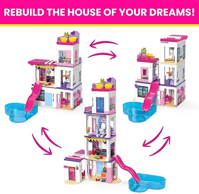 MEGA Barbie Color Reveal Building Toys Set DreamHouse with 545 Pieces 5 Micro-Dolls 6 Pets and Accessories 30 + Surprises Kids Ages 6+ Years