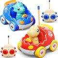 2 Pack Dinosaur Remote Control Cars Toys for Kids 2 3 4 5 Years Old Easter Present Birthday Gifts for Boys and Girls Ages 2-5 Dino Race Car Toddlers Toys with Music and Light(Red Blue)