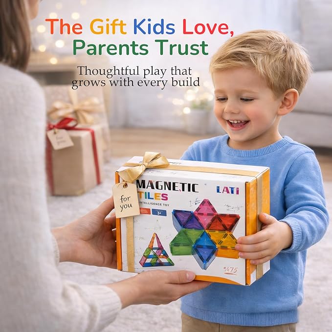 LATI Magnetic Tiles Starter Set for KidsBeginner Magnetic Building Blocks for Early Learning Build in 2D &amp 3D Open-Ended STEM Building ToyEasy to Start for Early BuildersToy Gift for Ages 3–6