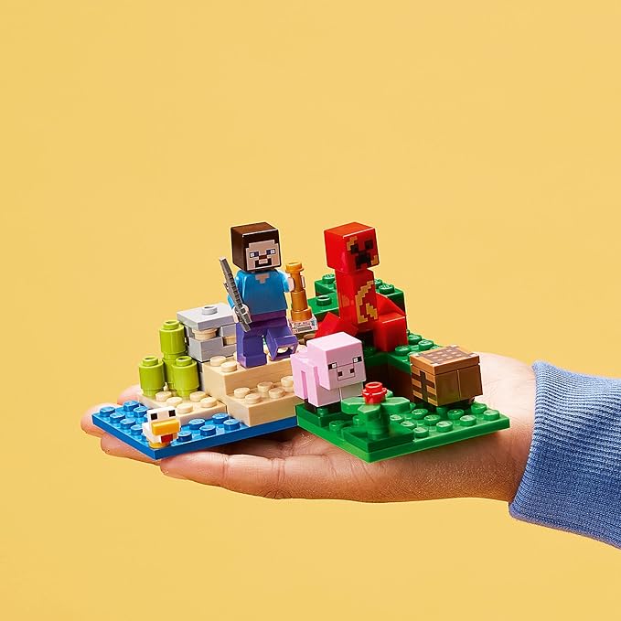 LEGO Minecraft The Creeper Ambush Building Toy 21177 Pretend Play Zombie Battle Gift for Kids Boys and Girls Age 7+ Years Old Ore Mining and Animal Care with Steve Baby Pig &amp Chicken Minifigu
