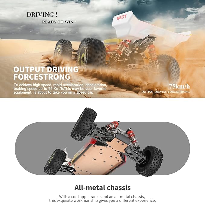 GoolRC WLtoys 144010 Brushless RC Cars for Adults 1:14 Scale Remote Control Car High Speed Racing RC Buggy 2.4GHz RC Drift Car with Metal Chassis