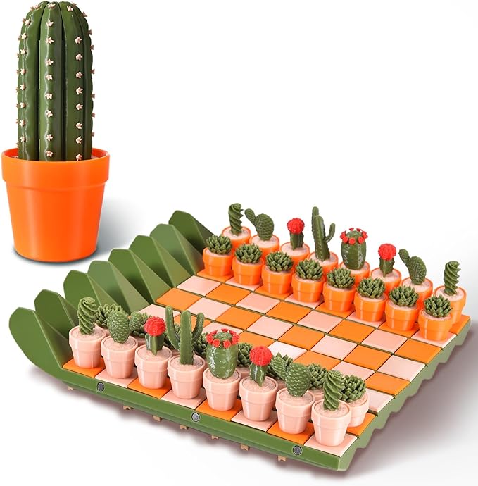Cactus Chess Set - 3D Printed Cactichess - Roll Up Portable Travel Chess Board - Easy to Store Cactus Magnetic Chess Set Fun Chess Gift for Plant Lovers