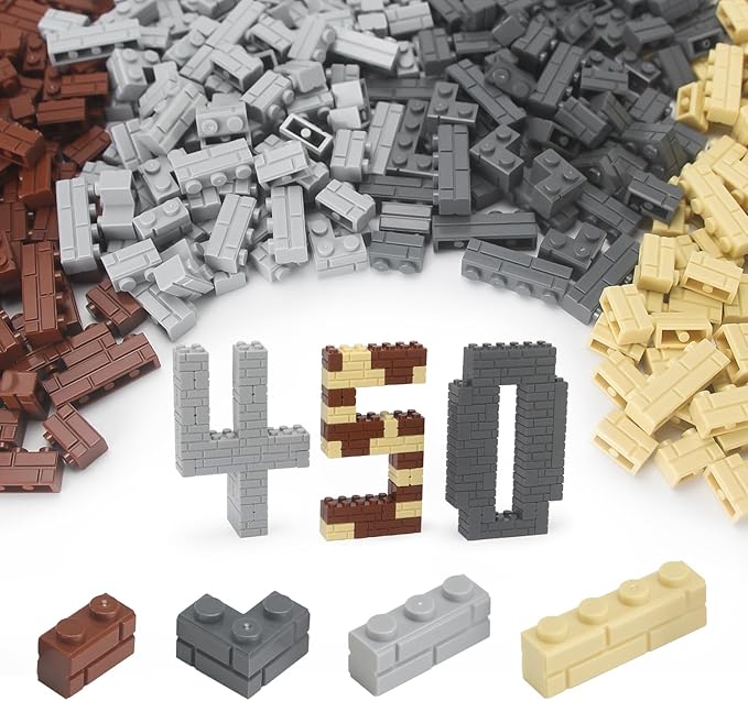 Feleph Masonry Bricks Set 450 Pcs Wall Building Blocks Bulk MOC Accessories Parts and Pieces Diverse Creative Construction Toys Compatible with Classic Major Brands (Multicolored)