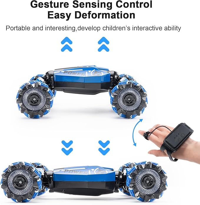 RC Stunt Car 2.4GHz 4WD Drive Remote Controlled Gesture Sensor Toy Car Hand Remote Control car with 360° Flipping Light and Music Children's Toys for Boys and Girls Aged 5-13