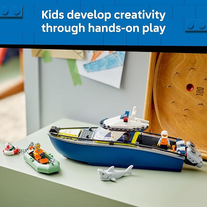 LEGO City Police Boat Chase Building Toy for Kids - Pretend Play Set for Boys &amp Girls Ages 6+ - Building Blocks W/ 2 Floating Boat Toys for Playtime &amp Bath Time - Gift Idea for Birthdays- 604