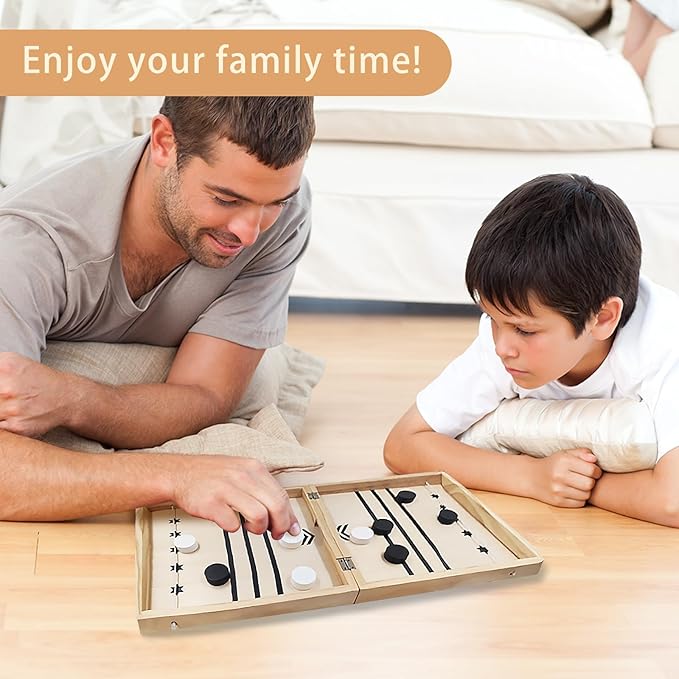 4 in 1 Wooden Fodable Fast Sling Puck Game Set – Chess Tic Tac Toe Checkers Board Game for Kids &amp Adults Portable Tabletop Family Toy for Travel &amp Game Night